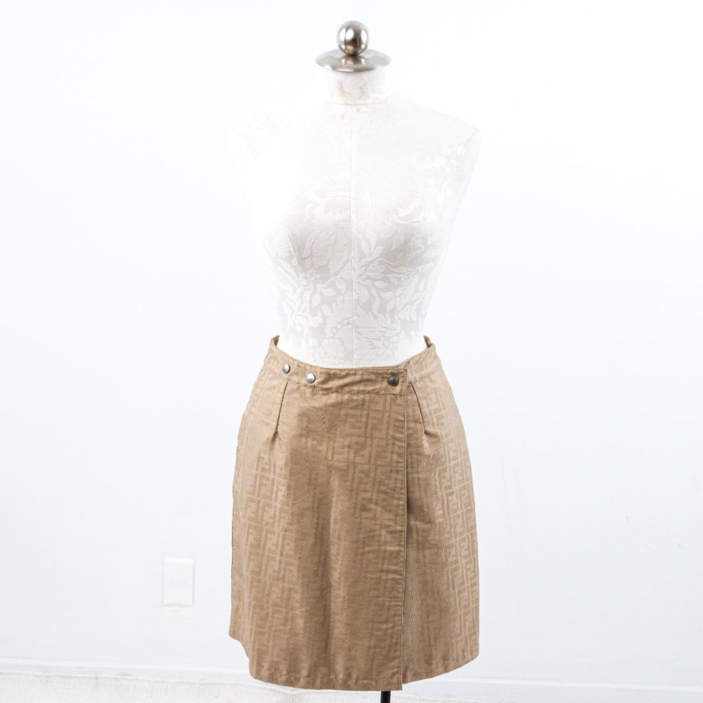 Fendi 6 Reversible Leather FF Logo Print Skirt Tan Vintage NWOT - Picture 14 of 16